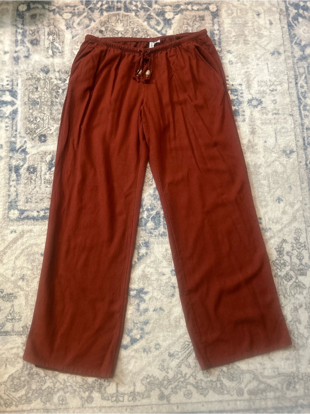 Divided Relaxed Drawstring Pants - Rust